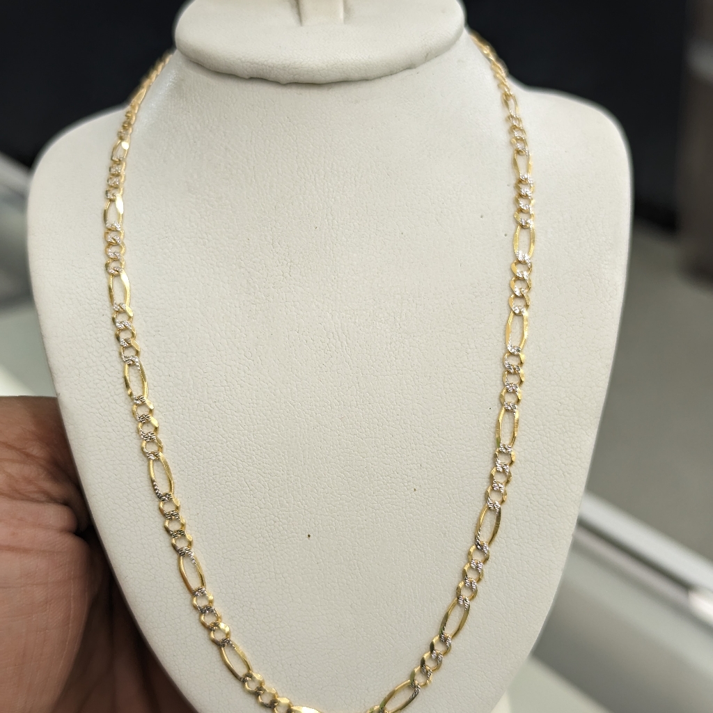 10kt Real Solid Gold Figaro Diamond Cut Chain 3.4mm 18 Inches
